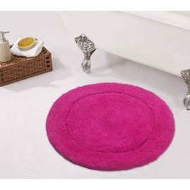 Round Shape Pink Color Super Absorbent Cute Bathroom Rugs Cotton Material 22 in. L X 22 in. W X 0.35 in. H Size, Machine Washable | All Season Pretty Magenta Shade Non-Slip Base Tufted Weave Durable