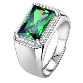 Eastlily Radiant Cut Created Emerald Rings for Men 925 Sterling Silver Plated Mens Wedding Engagement Rings with Cubic Zirconia Mens Adjustable Rings Size 7-12