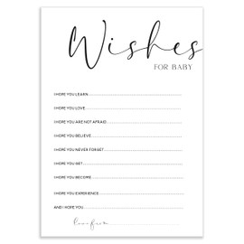 Baby Shower Games - Pack of 15 Wishes For Baby Cards- White Minimal Elegant Design-Unisex-A5 Size (BSOBW15)