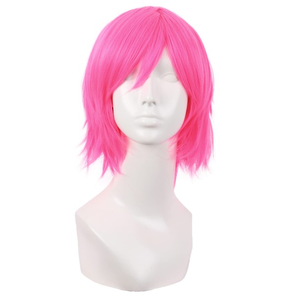 MapofBeauty 12 Inch/30 cm Men Short Straight Side Bangs Cosplay Costume Wig (Neon Pink)