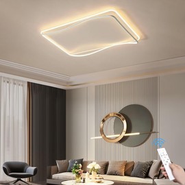 AOMEI White Natural Light Spectrum Modern Minimalist Living Room Ceiling Light,Ultra-Thin Acrylic Square LED with Remote, 3000-6000k,7200lm Bedroom, Dining Room