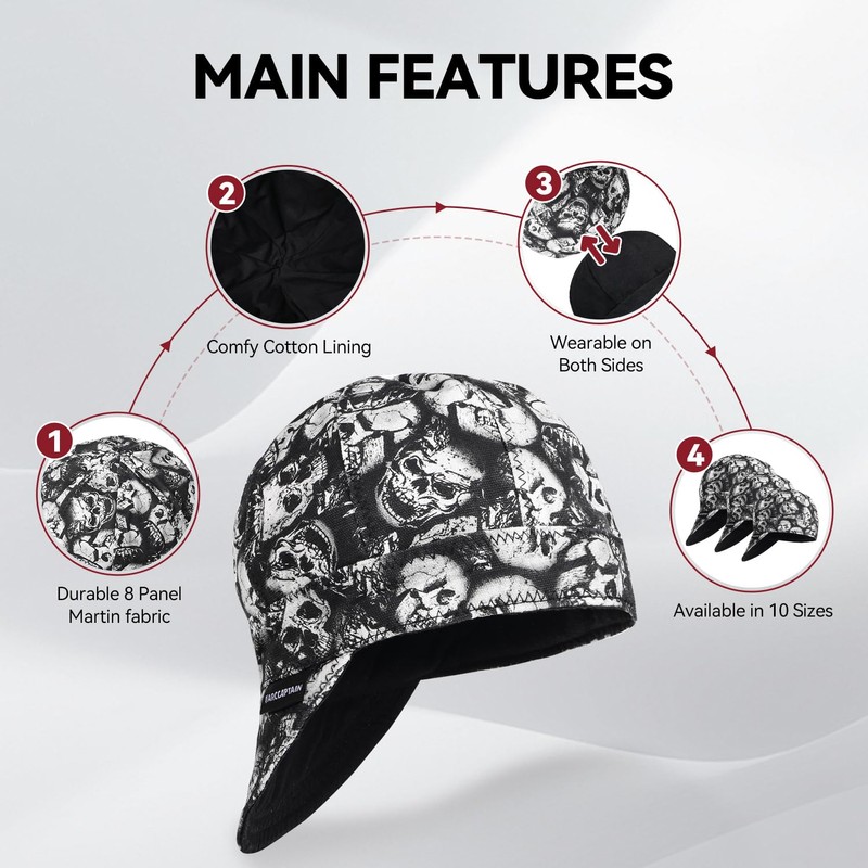 ARCCAPTAIN Reversible Welding Caps, 8 Panel Protective Welding Cap, 10