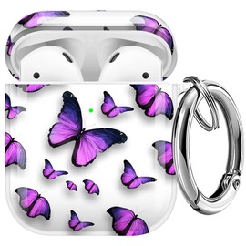 Maxjoy for AirPods Case, Clear AirPod Case Cute Soft Transparent AirPod 2nd Gen Cover for Women Girly with Keychain Clip for AirPods 2nd 1st Generation Charging Cover 2&1, Purple Butterfly