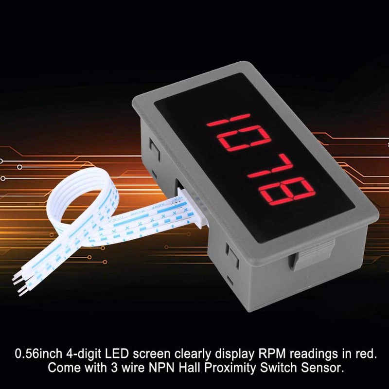 Digital Tachometer, 4 Digital LED Speed Meter, 10-9999RPM Measuring Range,