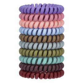 JessLab Spiral Hair Ties, 10 Pcs Traceless Phone Cord Hair Ties Spiral Bracelet Plastic Coil Hair Ties Ponytail Holders No-Damage Hair Accessory for Girls Women Ladies, Color Assorted, Set 33
