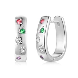 ALEXCRAFT Chunky Hoop Earrings, 925 Silver Gold with Cubic Zirconia, 14 K Golden Earrings, Women's Gift for Women, Girlfriend, Mum, Girls, Brass