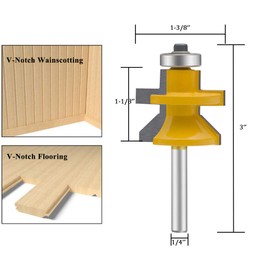 LEATBUY Tongue and Groove Flooring Router Bit Set 1/4-Inch Shank 2 PCS, V-Notch Wainscotting and Flooring Matched Router Bits Set with Edge Banding(SC-V1)
