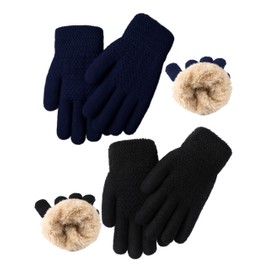 Glooarm 2 Pairs Kids Gloves Winter Thermal Wool Fleece Lined Gloves Thick Knit Glove for Cold Weather Boys Girls 4-12 Years