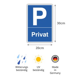 Privat Parkplatz Sign, 20 x 30 cm, Made of Sturdy Hard Foam Board, 3 mm Thick, with UV Protection and Weather-Resistant