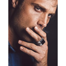 Bandmax Mens Band Ring Stainless Steel Black Onyx Signet Ring Black Gem Stone Ring for Wedding Engagement Proposal Ring Jewelry Gift for Father's Day Christmas Valentine's Day