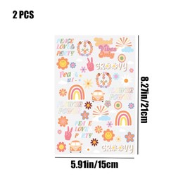 2 Sheets Hippie Temporary Tattoos Bright Colors Hippie Flower Tattoo Stickers Waterproof Temporary Tattoos Stickers for Boys Girls Adults Kids