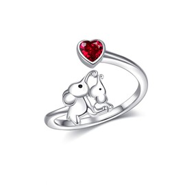URONE Elephant Ring for Women 925 Sterling Silver Elephant Rings with Red Heart CZ Elephant Jewellery Gifts for Mum Elephant Lover