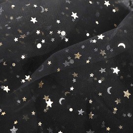 150 cm x 2 Yards Tulle Fabric Glitter, Black Sequin Star Lace Fabric Organza Fabrics Tulle Ribbon Decorative Yarn with Star Embossing Decorative Fabric for DIY Handmade Clothing Wedding
