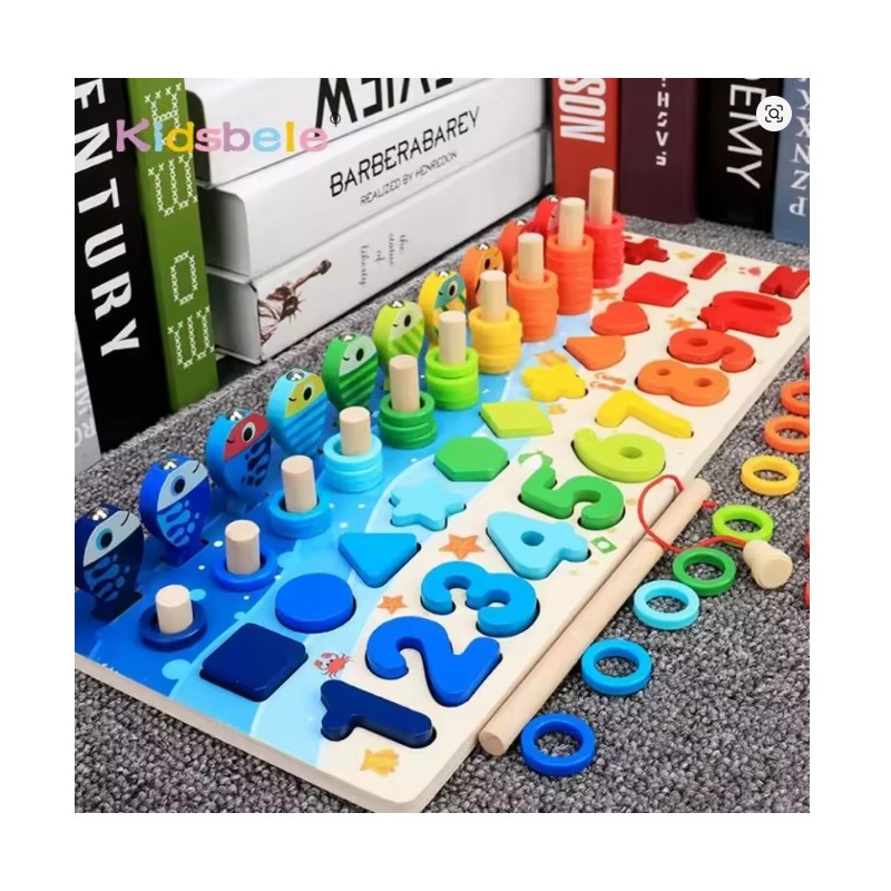 Toolzia Montessori Wooden Math Puzzle Fishing Game