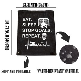 PXTIDY Hockey Bag Hockey Goalie Gift Eat Sleep Stop Goals Repeat Drawstring Backpack Hockey Sport Sackpack