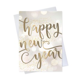 CEO Cards - New Year Greeting Cards (Golden Confetti Design), 5x7 Inches, 25 Cards & 26 White with Gold Foil Lined Envelopes (N1902)