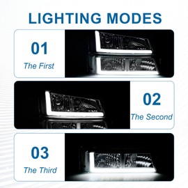 Fullux LED DRL Headlights Assembly fit 2003-2006 Chevy Silverado & Avalanche 1500 2500 without Factory Cladding Replacements Headlamp Clear Reflector Chrome Housing