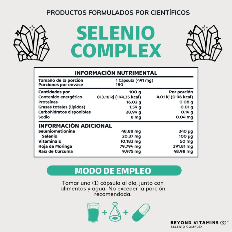 Selenio Seleniometionina 240mcg Vitamina Moringa Raíz Cúrcuma Capsulas Curcuminoides 100