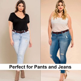 JASGOOD Women Black Leather Belt Plus Size Polished Buckle for Jeans Pants,D-Coffee,Suit for Waist Size 51-56 Inches
