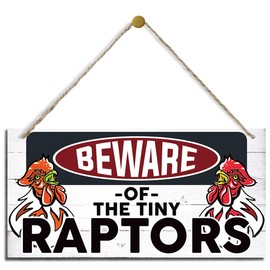 Farmhouse Wood Sign, Beware of the Tiny Raptors Sign, Beware of Chicken Signs, Decorative Wood Hanging Wood Plaque, Chicken Farm Decor, Wall Signs for Farm Kitchen Rooster Hen House Decor