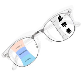 OPTOFENDY Progressive Multifocal Reading Glasses for Women Men Square Blue Light Blocking Classic Half Frame Computer Readers Clear 1.5x