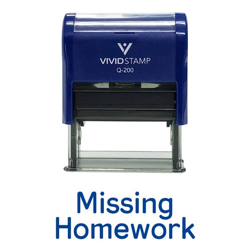 MISSING HOMEWORK Teacher Self Inking Rubber Stamp (Blue Ink) -