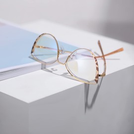 MORESHINE Fashion Stylish Cute Fake Women Cat Eye Blue Light Glasses Frames Computer Eye Strain Reading Clear Lens Non Prescription Bluelight Blocking Blocker Eyeglasses UV400 Protective Leopard