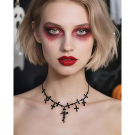 MYCUTEY Halloween Black Cross Necklace For Women Gothic Punk Choker Necklace With Multi Cross Charms Halloween Jewelry Gift