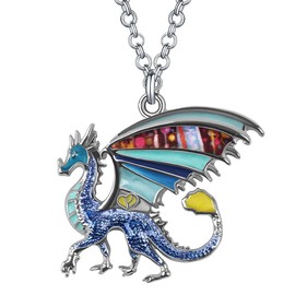 DALANE Enamel Alloy Novelty Dragon Necklace Dinosaur Pendant Jewellery Gifts for Women Girls Children, enamel, No Gemstone