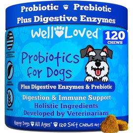 Well Loved Probiotics for Dogs, Dog Probiotics, Made in USA, Vet Developed for Gut Health, Yeast Balance, Itchy Skin, Diarrhea & Gas Relief, Chews with Prebiotic & Digestive Enzymes, Digestive Support