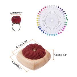 QUARKZMAN Wooden Base Pin Cushion with Adjustable Finger Ring Felt Needle Cushion and 40 Pieces Sewing Needles for Sewing Quilting Crafts Crafts Wine