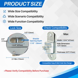 Lrichy 2-7/8" Rustproof Solid Steel Puck Lock, Heavy Duty Security Trailer Door Lock, 1-3/4'' Opening 1/2'' Bolt Hidden Shackle Padlock for Trucks, Vans, Container, Shed, Trailer, 1 Pcs, 2 Keyed Alike