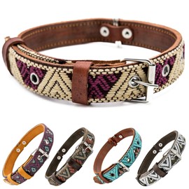 Paw Tribe Western Dog Collar - Leather Embroidered Design for Small Medium Large Dogs Puppy Pets - Aztec Southwest for Boy and Girl Female & Male Dogs - Collar para Perros Beaded (Medium, Baja White)