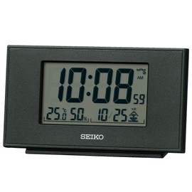 Seiko Clock SQ790K Table Clock, Black Metallic, Body Size: 3.1 x 5.3 x 1.5 inches (7.8 x 13.5 x 3.8 cm), Alarm Clock, Radio Control, Digital Calendar, Temperature, Humidity Display