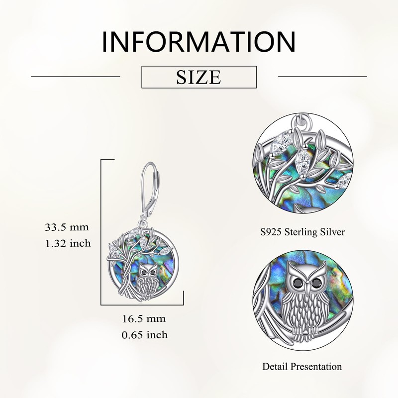Grmdit Abalone Shell Earrings for Women 925 Sterling Silver Dragonfly/Bird/Tree