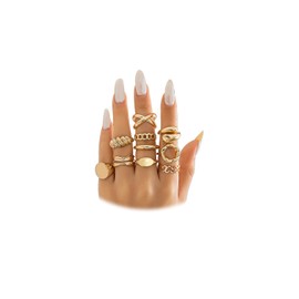 FUTIMELY 14K Gold Stackable Knuckle Rings Set for Women Teen Girls,Aesthetic Silver 10Pcs Trendy Dainty Open Midi Rings Set,Midi Finger Rings Pack Jewelry Gifts (Gold2)