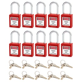 QWORK Red Lockout Tagout Safety Padlock, 10 Padlocks with 20 Keys, Keyed Different