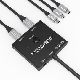 Bi-Directional 8K USB C Switch USB C Switcher for 2 Computers, 8K@60Hz/4K@120Hz USB C KVM Switch Splitter with 2 USB-C Cables, for 100W Charging+10Gbps Data+Video Transfer