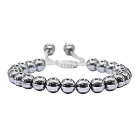 Natural Gemstone Crystal Bracelet for Men Women Stretchy Stress Relief Bracelet (8mm Healing Stone Beads) (Hematite)