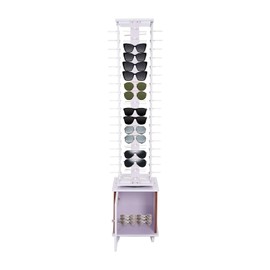 ReqianXH 360° Rotating Glasses Storage Display Stand with Wheels 72 Pairs Modern Sunglasses Storage Organizer Commercial Eyewear Hanging Rack with Storage Cabinet Eyewear Holder Light purple