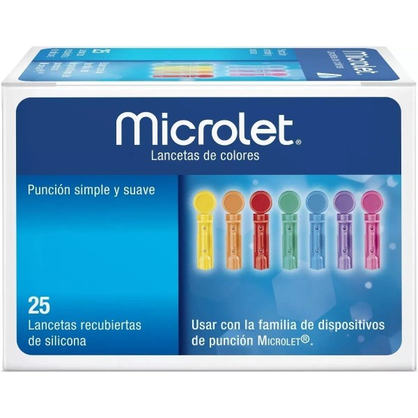 Contour Microlet Lanceta De Colores C/25 Pzas Punción Simple Y Suave