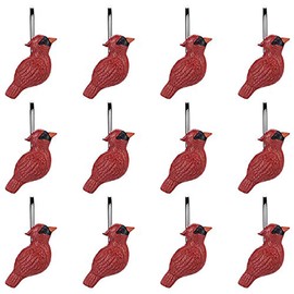 FITNATE Shower Curtain Hooks, 12 PCS Anti-Rust Decorative Shower Curtain Hooks for Home, Bathroom, Bedroom, Baby Room, Living Room & More -Red Bird, Cardinals, Mockingbird