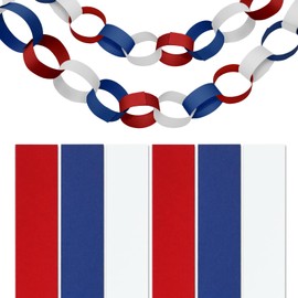 Red White Blue Paper Chain Strips, 300pcs 1 x 8 Inch Cardstock Craft Strips with Double Sided Tape, Patriotic Party Decorations,Classroom Crafts,Hanging Ornaments,Holiday Supplies