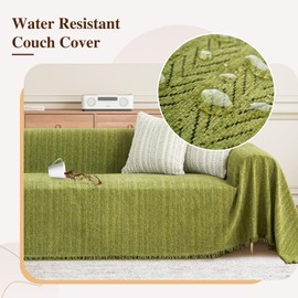 Nobildonna Sofa Cover Washable Soft Thicken Chenille Couch Cover with Tassel,Waterproof Sofa Slipcover for 2-3 Cushion Couch,Sectional Sofa,L-Shaped Furniture Protector Pet-Friendly,Green 71"x118"