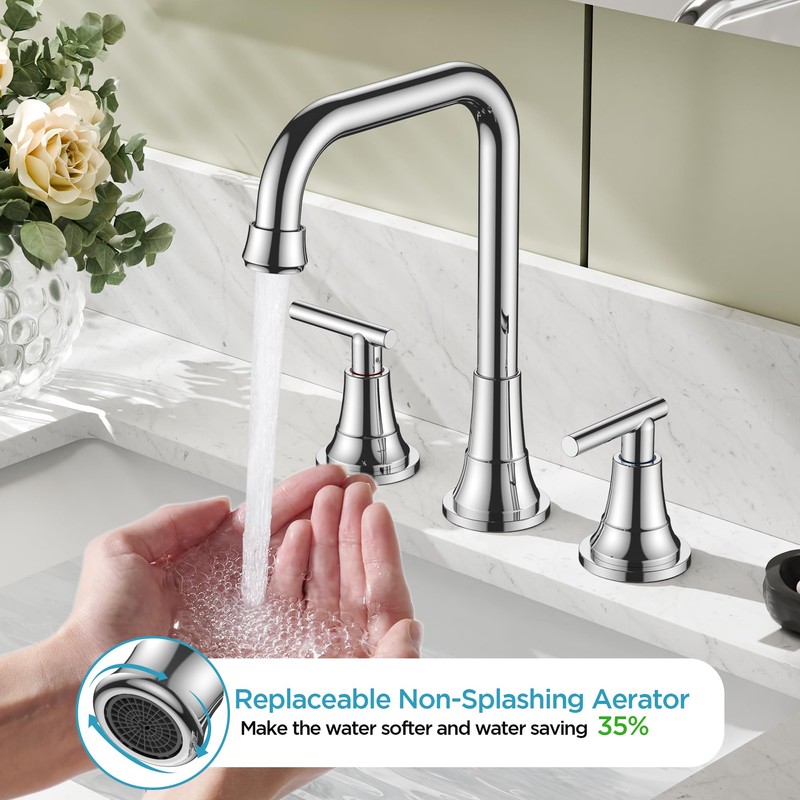 FORIOUS Widespread Bathroom Faucets Polished Chrome, 3 Hole Faucet for
