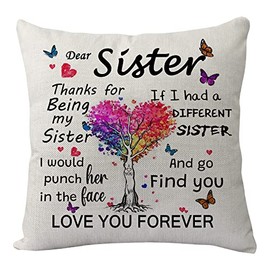 Funny Sisters Gifts from Sisters Brother Pillowcase, Thank You for Being My Sister Throw Pillow Cover,Birthday Christmas Anniversary Novelty Present Cushion Cover for Best Friend Bestie Colleague