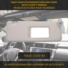 Dasbecan Gray Right Passenger Side Sun Visor Compatible with 2005-2010 Toyota Scion TC Replaces# 74320-21210-B3