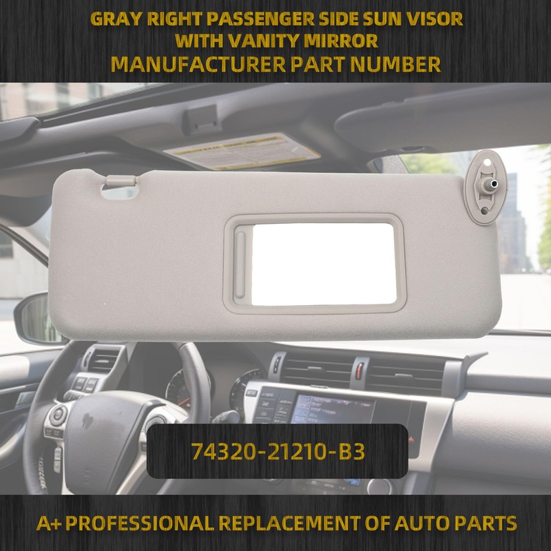 Dasbecan Gray Right Passenger Side Sun Visor Compatible with 2005-2010