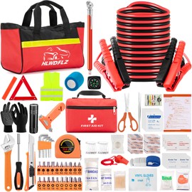 HLWDFLZ Car Roadside Safety Kit - 129pcs Black Red Winter Emergency Road Side Assistance Kits Auto Essential Kit for Men, Women, Teen