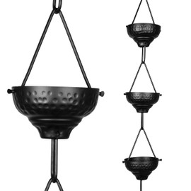 Monarch Rain Chains 18127 Aluminum Eastern Hammered Cup, 8-1/2 Feet Length Replacement Downspout for Gutters, Rain Chain 8.5 Ft, Black